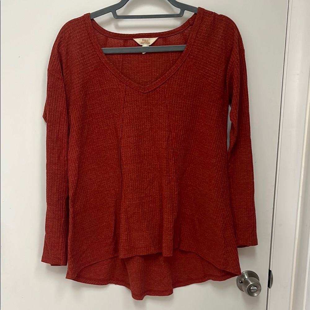Orange Lightweight V-Neck Long-Sleeve Top